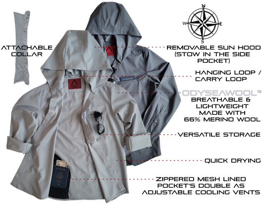 Modular Collar Shirt - Merino Wool - Cool Gray/Ice/Blue