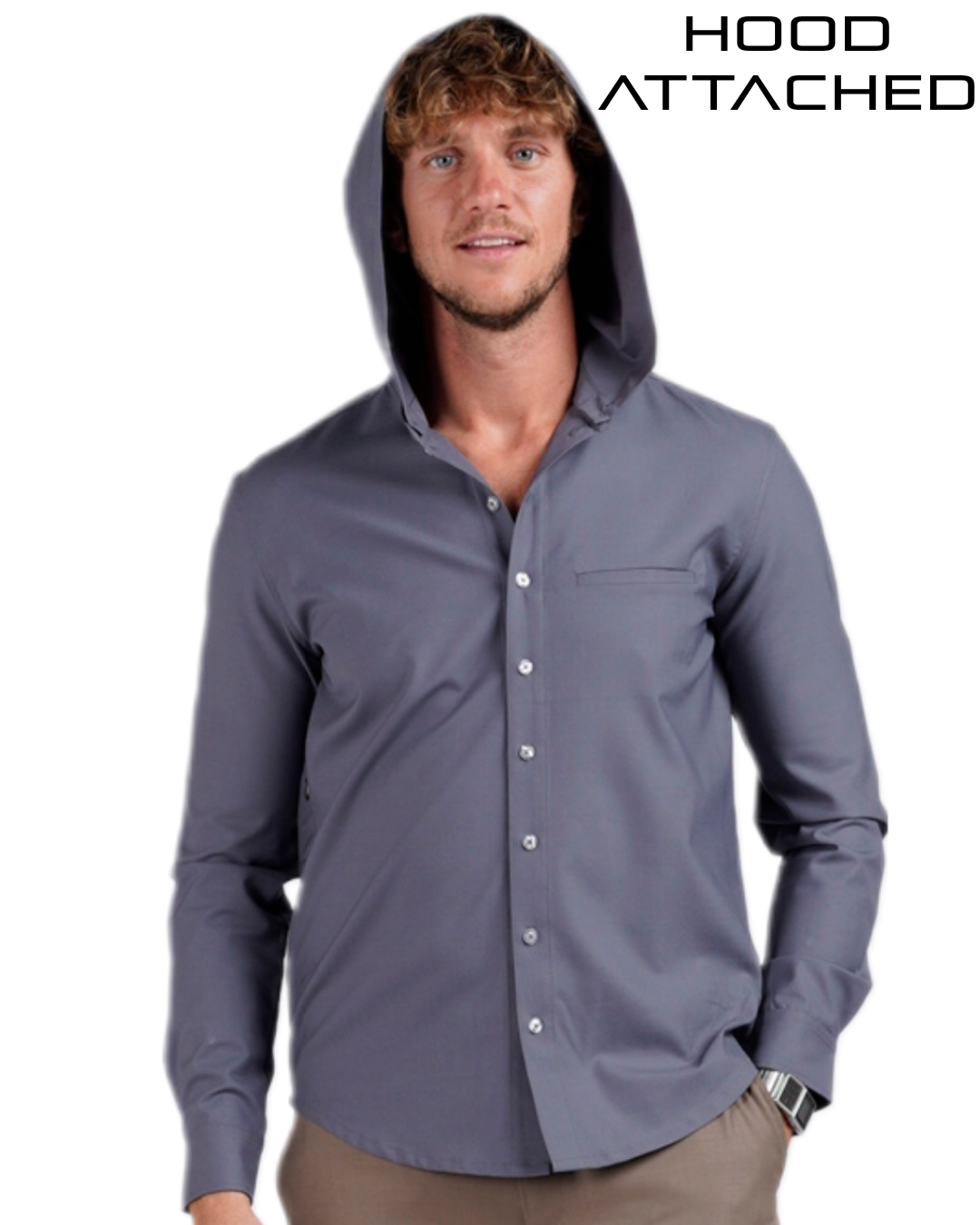 Modular Collar Shirt - Merino Wool - Cool Gray/Ice/Blue