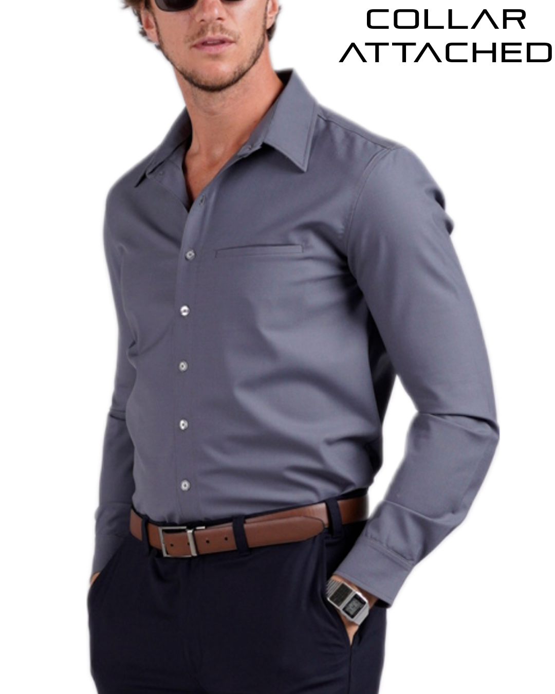 Modular Collar Shirt - Merino Wool - Cool Gray/Ice/Blue