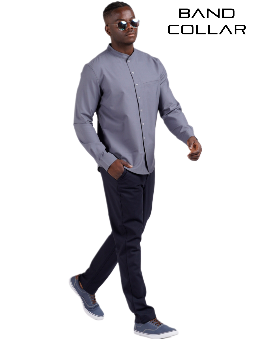 Modular Collar Shirt - Merino Wool - Cool Gray/Ice/Blue