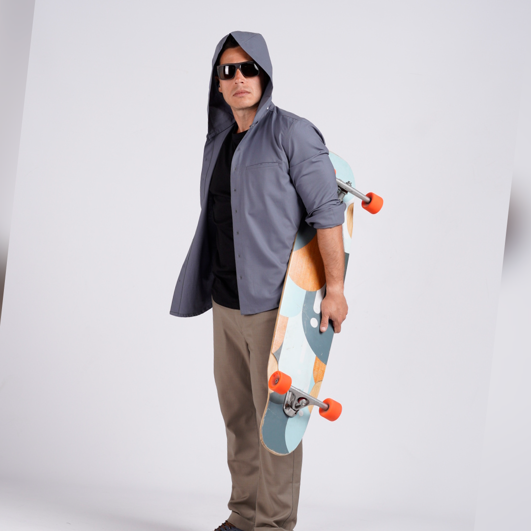 Modular Collar Shirt - Merino Wool - Cool Gray/Ice/Blue