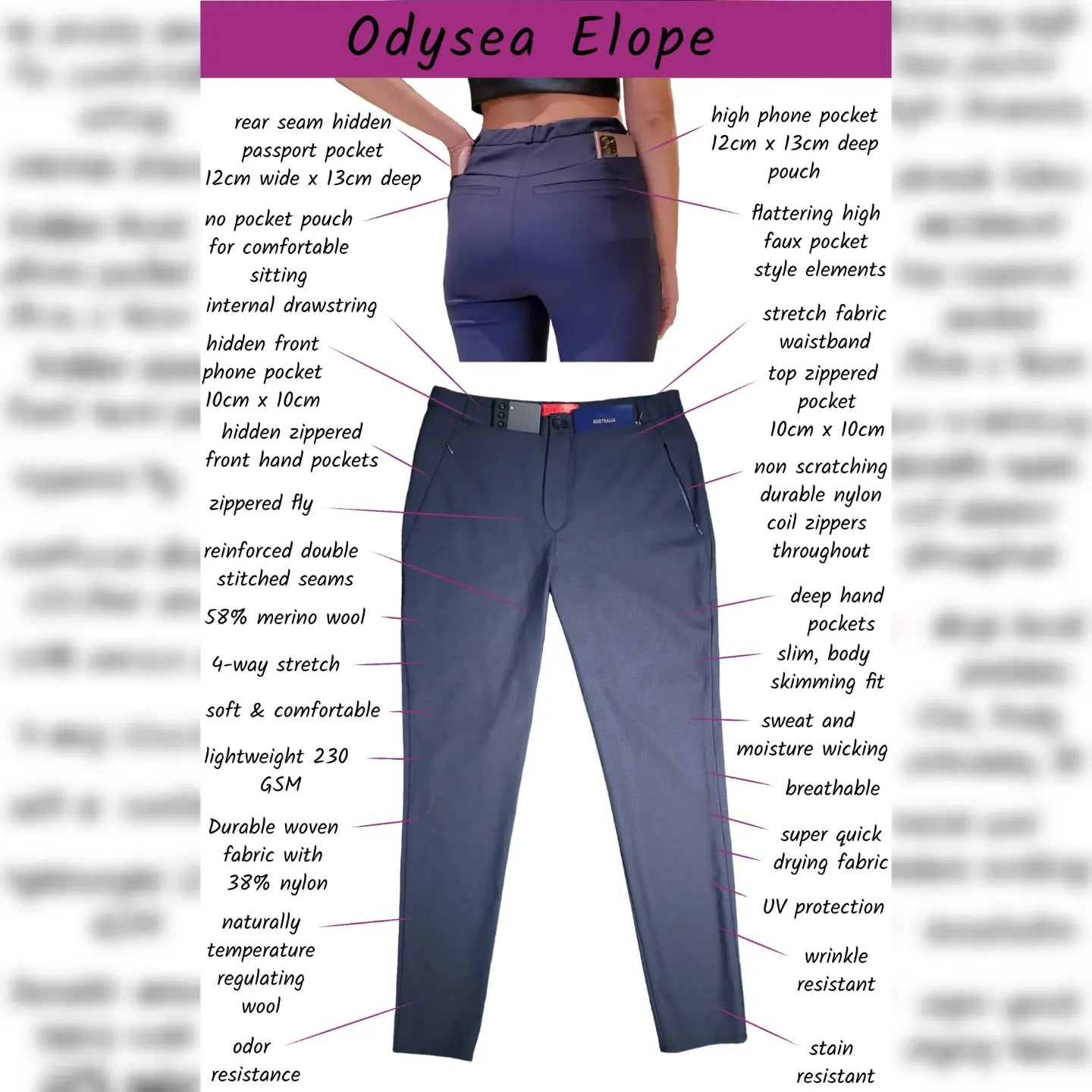 Women's Merino Wool Elope Pant Blue/Black/Grey