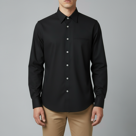 Jet-set Chest Pocket -  Merino Wool Long sleeve button-up
