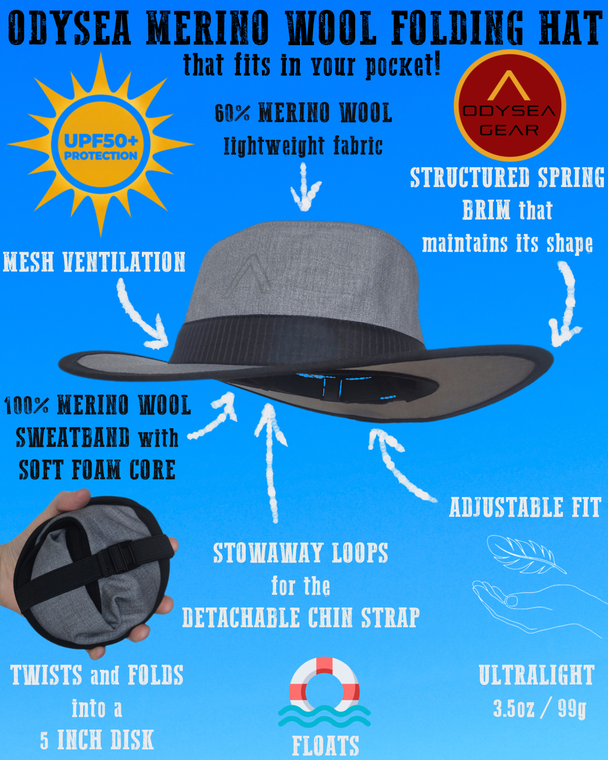 Odysea Merino Wool Folding Hat