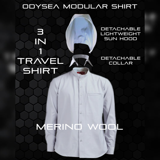 Modular Collar Shirt - Merino Wool - Gray/Ice/Blue